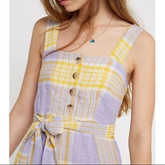 URBAN OUTFITTERS PLAID PURPLE & YELLOW MAXI DRESS - Picture 4 of 10